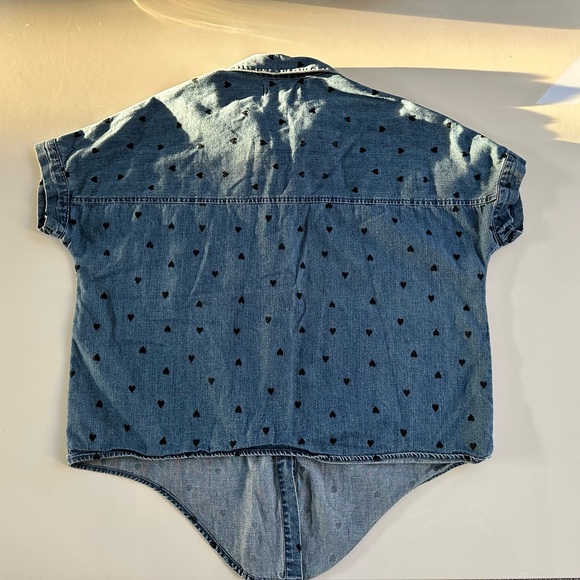 Madewell denim short sleeve tie front shirt heart print size XS extra small - Picture 5 of 14